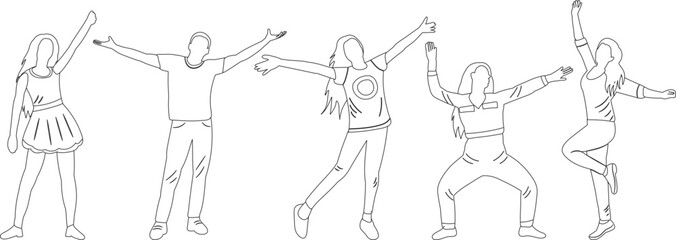 people dancing, disco sketch ,outline isolated vector