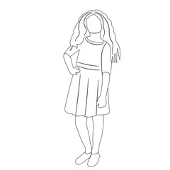 child girl sketch ,contour isolated