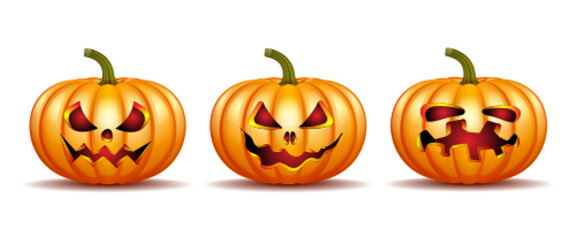 set of Halloween pumpkins in vector with different faces