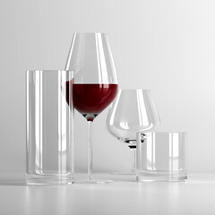 Realistic empty various wineglasses for alcohol. Drinks background