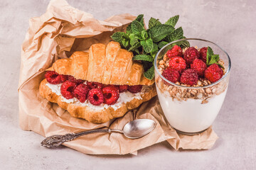 Ricotta croissant and homemade raspberry yogurt