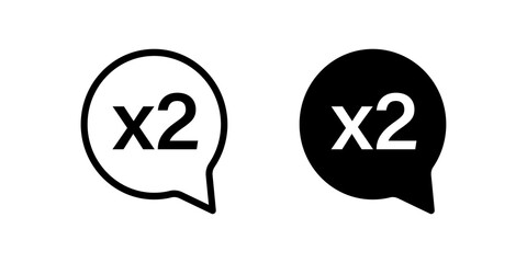 Double icon, x2 reward increase symbol. Special bonus multiply.