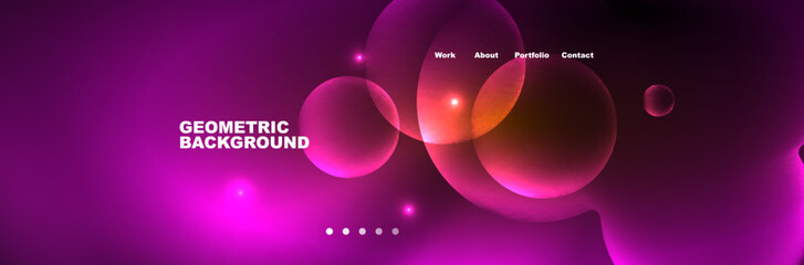 Shiny neon circles and bubbles, dark abstract background with blurred magic neon light, wallpaper design