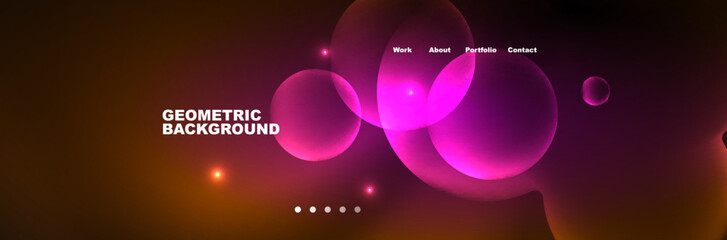 Shiny neon circles and bubbles, dark abstract background with blurred magic neon light, wallpaper design