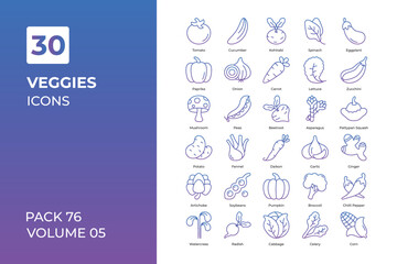 Veggies icons collection.