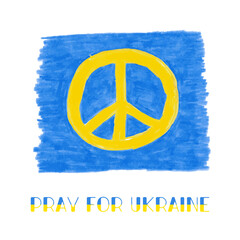 Pray for Ukraine, pacific icon colored pencils hand drawn vector illustration, Ukraine national flag colors. Blue and yellow symbol of peace. Stop war. Support Ukraine sticker for social media. - 534807303