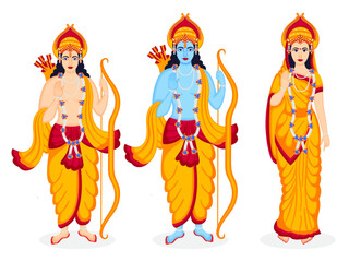 Vector illustration of lord Rama , Lord Lakshman and goddess sita on indian festival of dussehra and diwali.