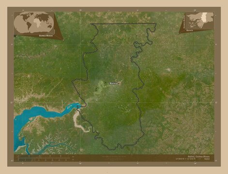 Bafata, Guinea-Bissau. Low-res satellite. Labelled points of cities