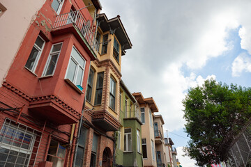 Fototapeta na wymiar Houses in Balat district of Istanbul. Traditional Ottoman architecture
