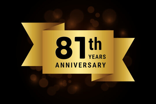 81 Years anniversary, anniversary celebration template design with gold ribbon. Logo vector illustration