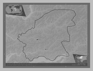 Oio, Guinea-Bissau. Grayscale. Labelled points of cities