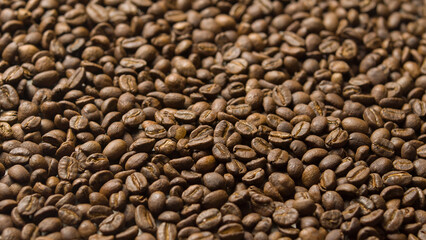 Close up macro coffee beans detailed roasted grains texture bokeh