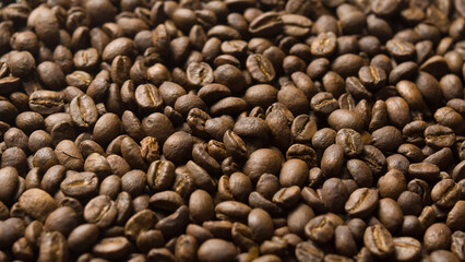 Close up macro coffee beans detailed roasted grains texture bokeh