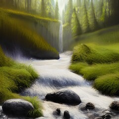 Beautifull Waterfalls in perfect nature, green grass, no people