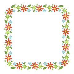 Floral square frame isolated on white background. Cute flowers frame for your design. Vector illustration
