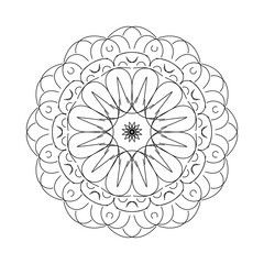 Beautiful mandala black white vector art, ornamental linear illustration. eps10