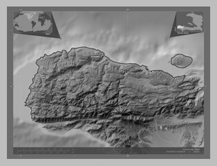Grand'Anse, Haiti. Grayscale. Labelled points of cities