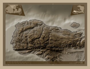 Grand'Anse, Haiti. Sepia. Labelled points of cities