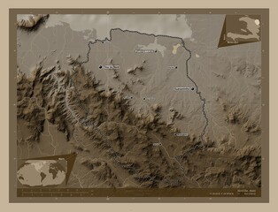 Nord-Est, Haiti. Sepia. Labelled points of cities