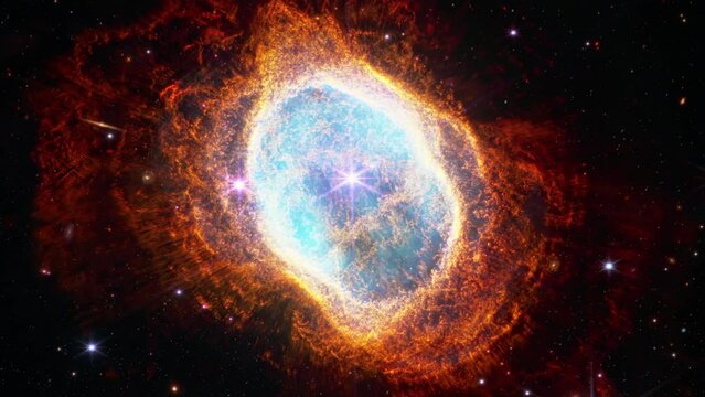 Southern Ring Nebula. Space collage from newest cosmic telescope. James webb telescope research of galaxies. Landscapes of Deep space. JWST. Elements of this image furnished by NASA