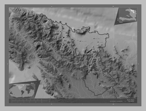 Nord, Haiti. Grayscale. Labelled Points Of Cities