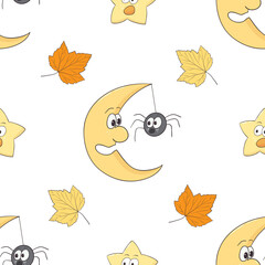 vector graphic holiday seamless pattern with moons and stars