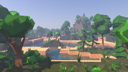 Low Poly island in ocean, Minecraft style in 8K