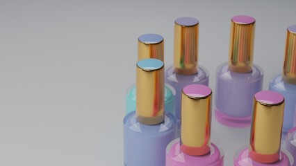 A set of nail polishes in pastel colors. Lucky are located around.