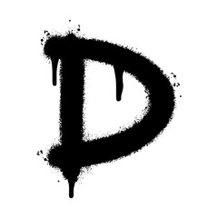 Spray Painted Graffiti font D Sprayed isolated with a white background. graffiti font D with over spray in black over white. Vector illustration.