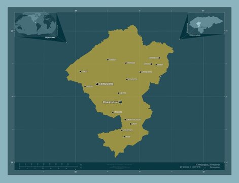 Comayagua, Honduras. Solid. Labelled points of cities