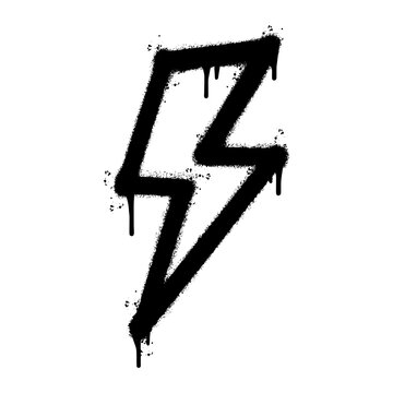 Spray Painted Graffiti electric lightning bolt symbol Sprayed isolated with a white background. graffiti electric lightning bolt icon with over spray in black over white. Vector illustration.