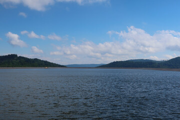 Water reservoir of pumped-storage hydroelectricity power plant located on the top of Zar mountain. Miedzybrodzie Zywieckie, Poland