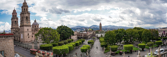 Aerial: beautiful view of the landscape and the city of Morelia, Michoacan, Mexico. Drone view
