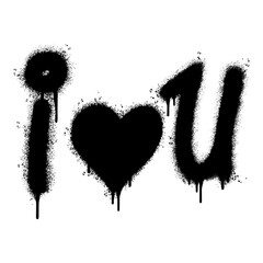Spray Painted Graffiti i love u Word Sprayed isolated with a white background.