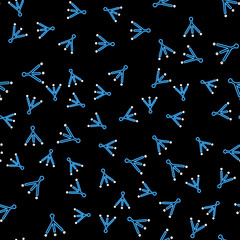 Line Bird footprint icon isolated seamless pattern on black background. Animal foot. Vector