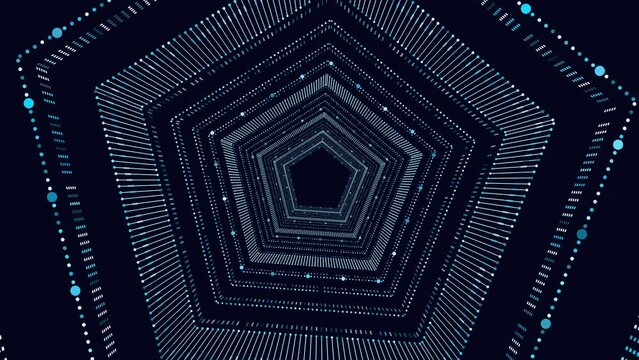 Futuristic tunnel in galaxy from dots and lines in hexagons from rainbow color, motion abstract cyberpunk, futuristic and corporate style background