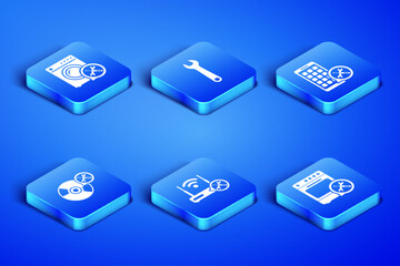 Set Oven service, Washer, Router wi-fi with, CD or DVD disk, Wrench and Mobile Apps icon. Vector