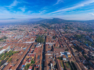 Aerial: Patzcuaro beautiful view of the landscape and cityscape. Drone view
