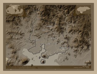 Valle, Honduras. Sepia. Labelled points of cities