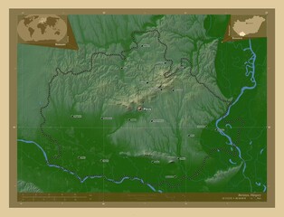 Baranya, Hungary. Physical. Labelled points of cities