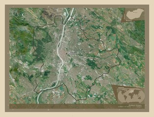 Budapest, Hungary. High-res satellite. Labelled points of cities