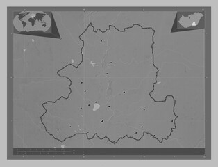 Csongrad, Hungary. Grayscale. Major cities