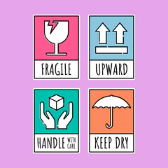Obraz premium Cute Fragile Sign Sticker, Delivery Shipping Labels 