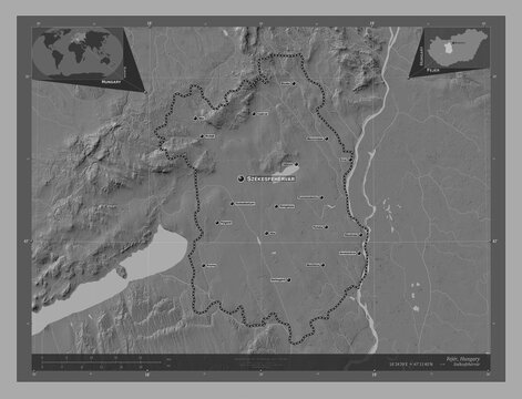 Fejer, Hungary. Bilevel. Labelled points of cities