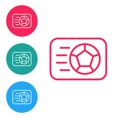 Red line Soccer football ball icon isolated on white background. Sport equipment. Set icons in circle buttons. Vector