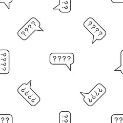 Grey line Speech bubbles with Question icon isolated seamless pattern on white background. FAQ sign. Chat speech bubble and chart. Vector