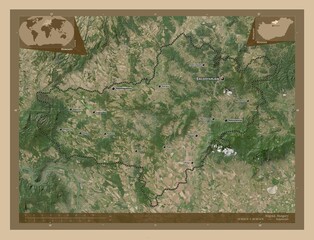 Nograd, Hungary. Low-res satellite. Labelled points of cities