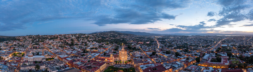 Aerial: San Miguel de Allende epic downtown and landscape. Drone view
