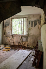 Details of a left building in Prypiat, in the Chernobyl exclusion zone, Ukraine