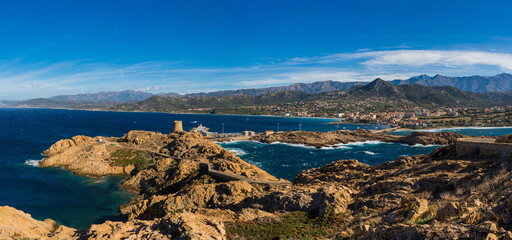 Aerial view of L'Île Rousse from the lighthouse, Corsica, France 